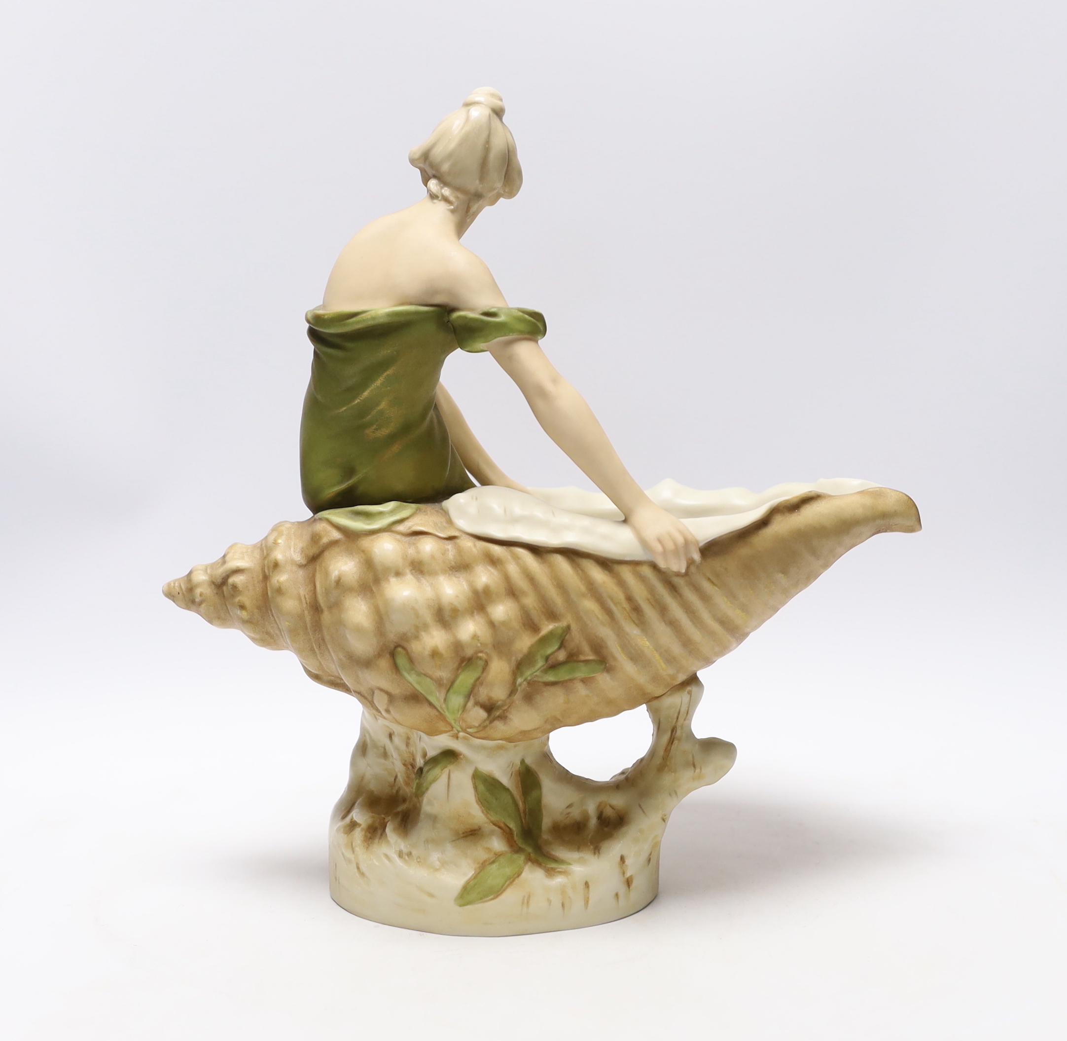 A Royal Dux shell girl and shell centrepiece, 30cm wide x 33cm high